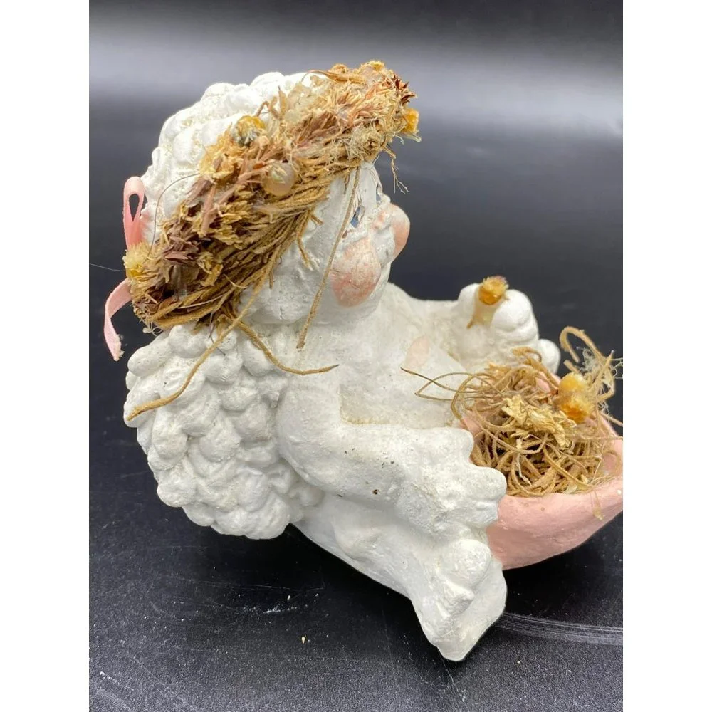 Vintage Dreamsicles Sitting Cherub Figurine Kristin Signed Cast Art Stone Angel
